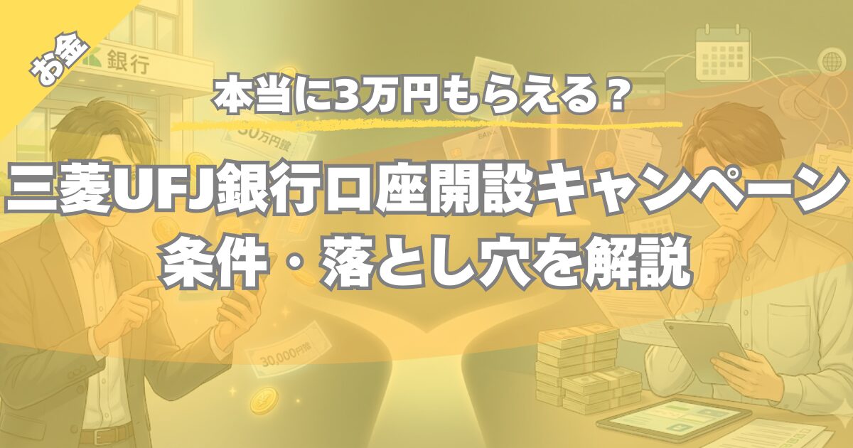 【本当に3万円もらえる？】三菱UFJ銀行口座開設キャンペーンの条件・落とし穴を解説