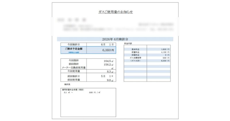 ガス代の明細